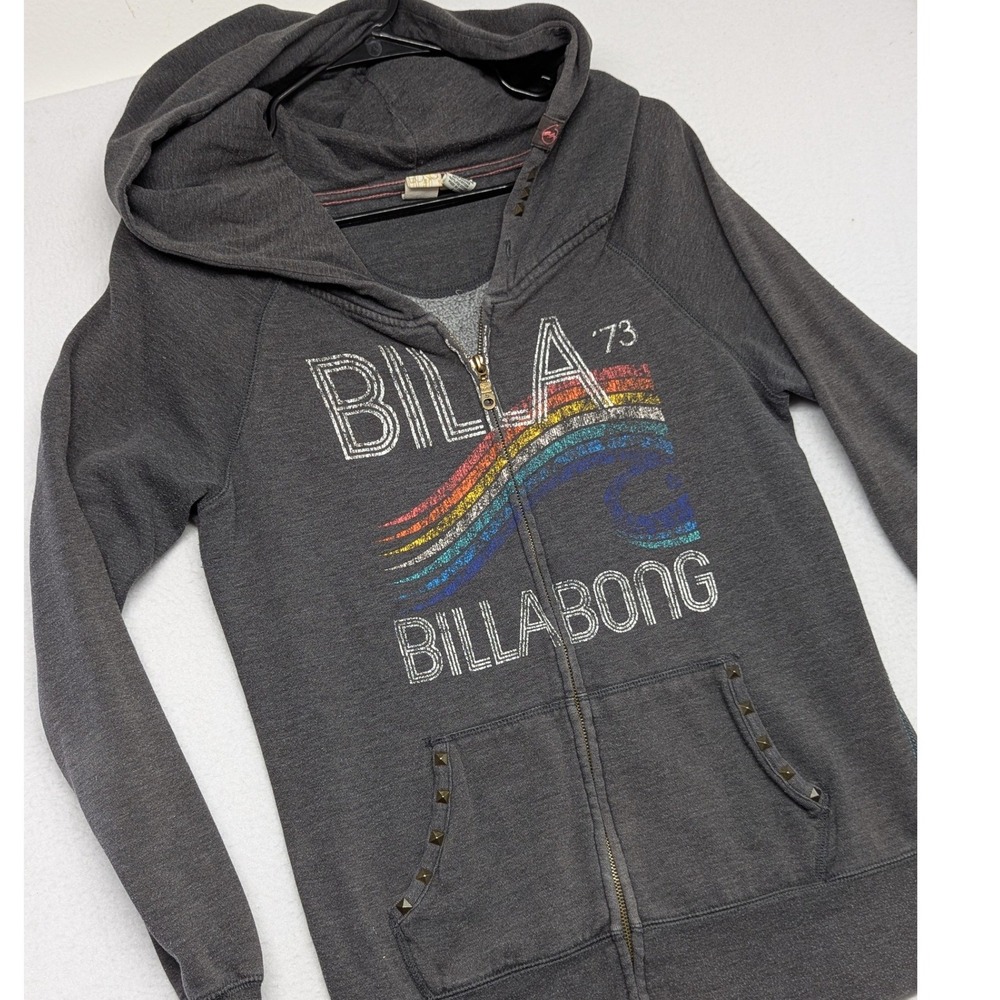 Vintage Billabong Rainbow Wave Studded Zip Up Hoodie Surfing Skater Womens large